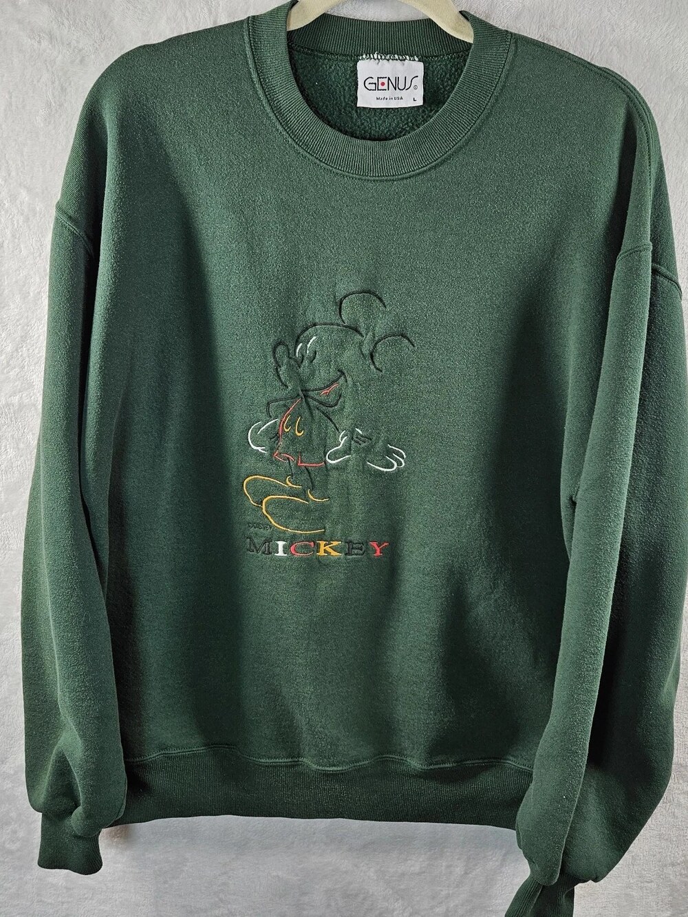 Vintage Disney Mickey Mouse Embroidered Crewneck Forest Green Size Large